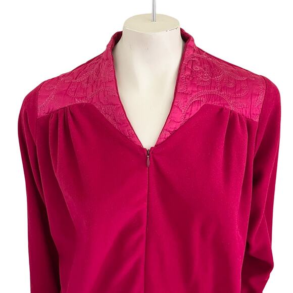 VTG HERBCRAFT Zip Front Satin Shoulder Felted Velour Robe Housecoat in Red SZ M - Picture 2 of 10